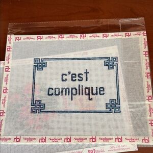 Needlepoint Canvas with Blue Design